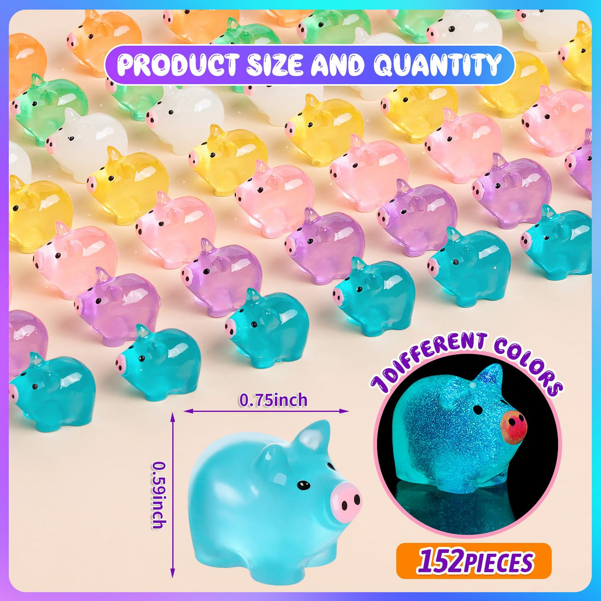 SYWHXY glow-in-the-dark pig figurines arranged for miniature garden scene
