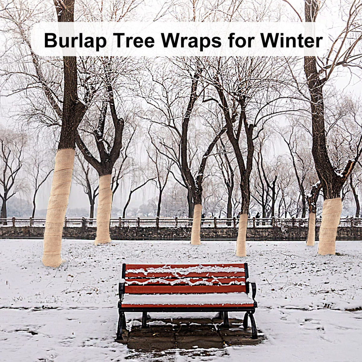 SYWHXY natural burlap wrap provides breathable warmth for bare tree trunks