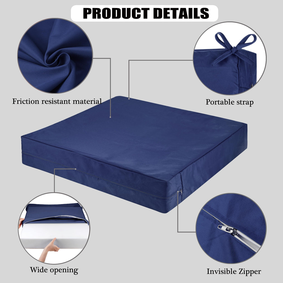 Szblnsm cover in Bavy Blue features hidden zipper to prevent leaks.