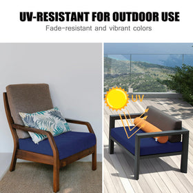 Szblnsm Bavy Blue cushion cover with adjustable straps secures cushions outdoors.