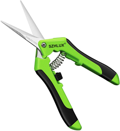 SZHLUX 6.5-inch gardening scissors with precision blades for clean cuts in tight spaces.