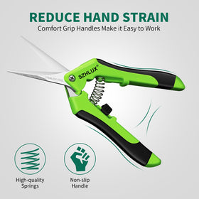 SZHLUX garden scissors featuring spring-assisted action for easier pruning.