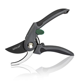 SZHLUX pruning shears blade close-up showing sharp SK5 edge for clean cuts