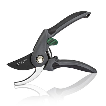 SZHLUX pruning shears blade close-up showing sharp SK5 edge for clean cuts