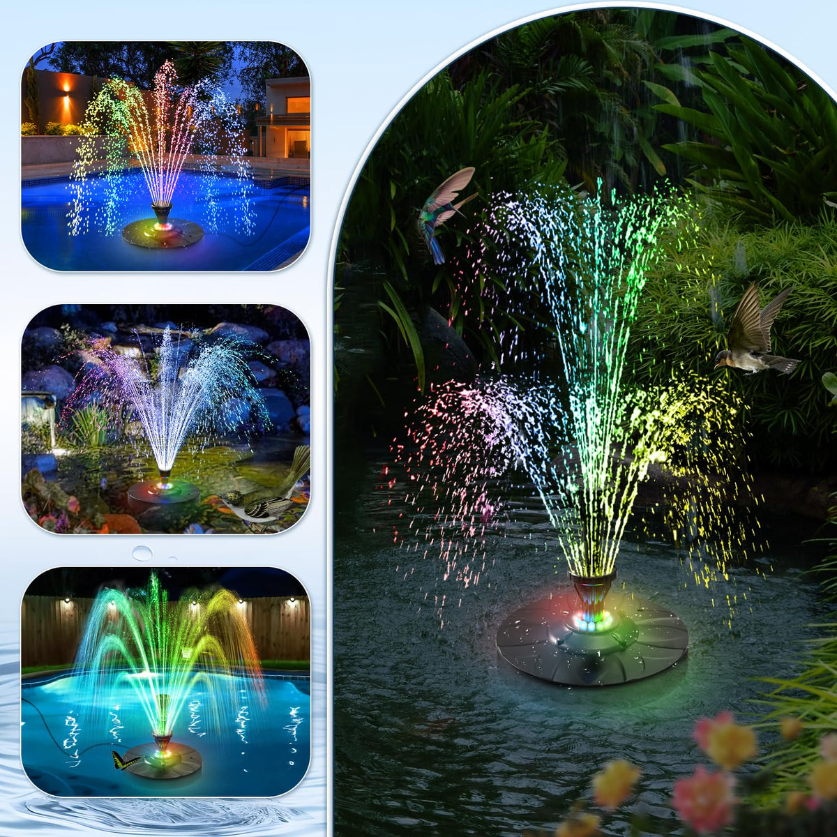 SZMP fountain with 12 colorful LEDs illuminating the water surface