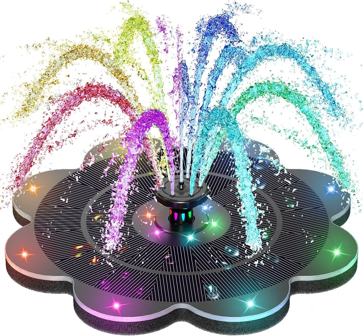 SZMP flower-shape fountain front view with vibrant RGB light show for garden decor