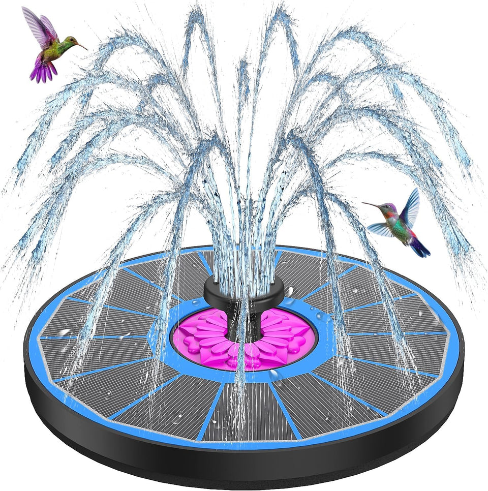SZMP powerful solar fountain blue spray attracts hummingbirds in sunlight