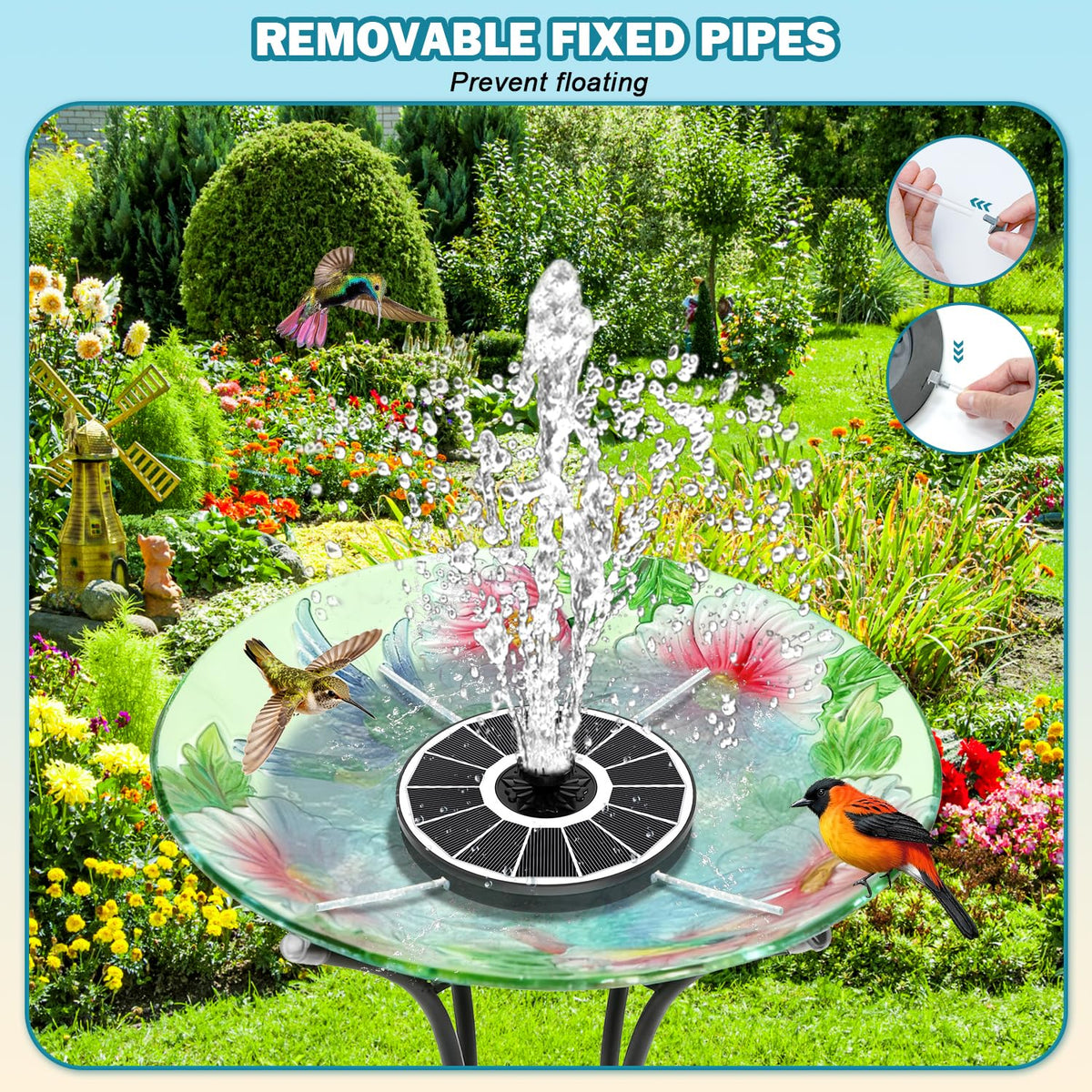 SZMP Solar Bird Bath Battery Compartment enables longer fountain use on cloudy days.