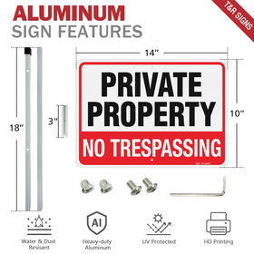 T&R two-pack No Trespassing signs include screws and wrench for quick mounting.