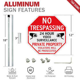 T&R Private property video surveillance sign on metal to deter intruders