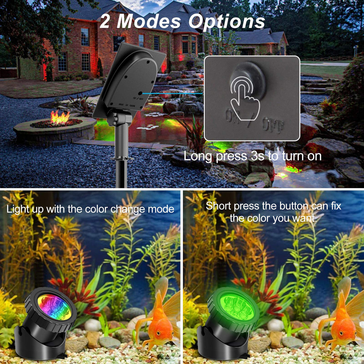 T-SUN IP68 waterproof pond light withstands rain and snow.