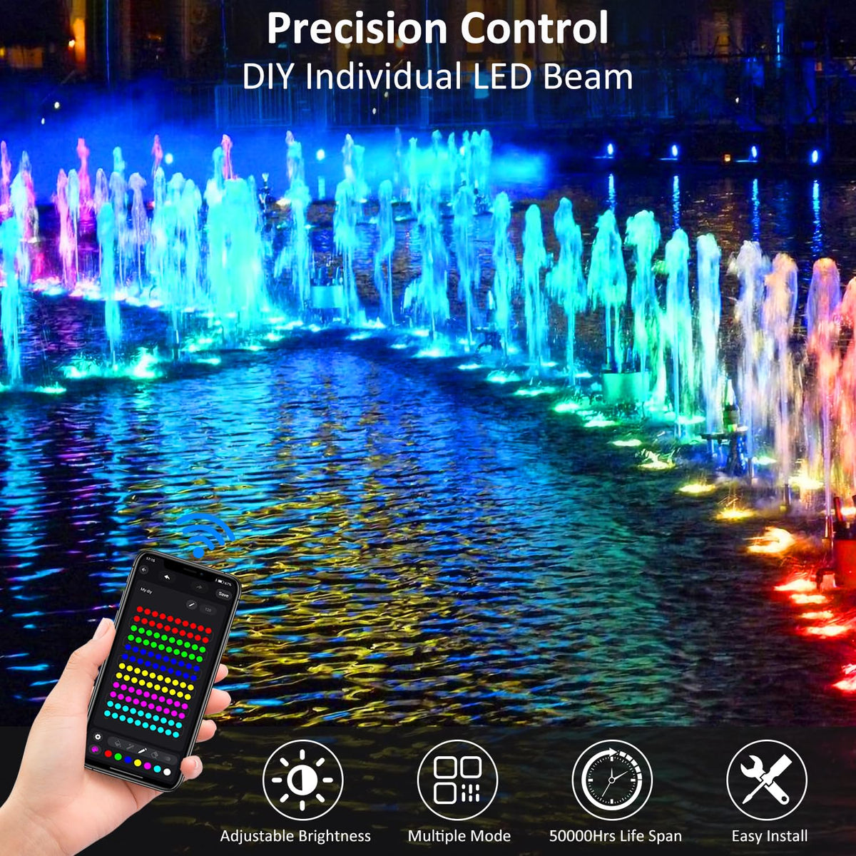 T-SUN koi pond illumination highlights fish and water features.