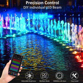 T-SUN koi pond illumination highlights fish and water features.
