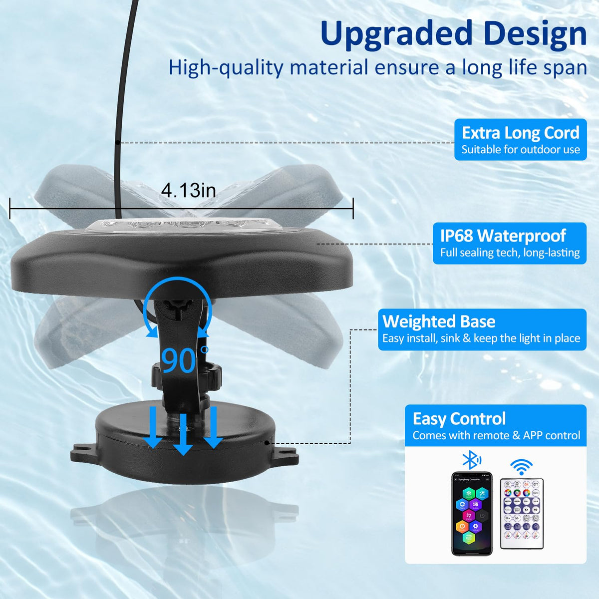 T-SUN pond lights remote control for easy scene changes.