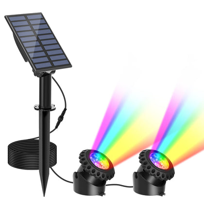T-SUN solar pond lights with 2-headlamp RGB LEDs illuminate pond edges and corners