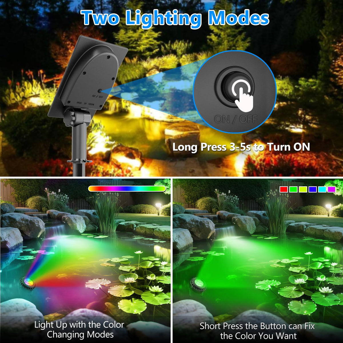 T-SUN submersible fountain light for pools provides vibrant underwater glow