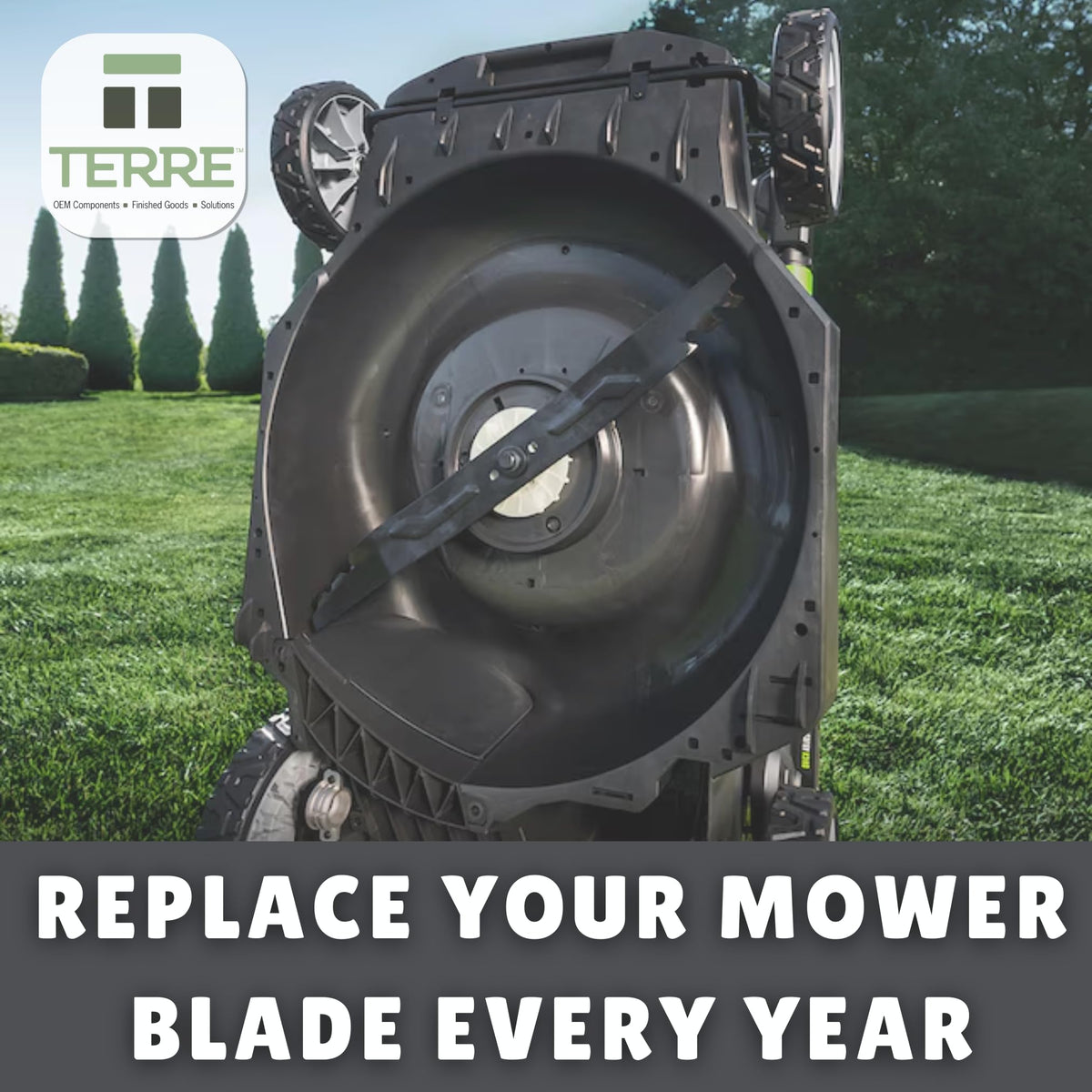 T TERRE 21-inch blade for 21-inch deck fits compatible EGO models.