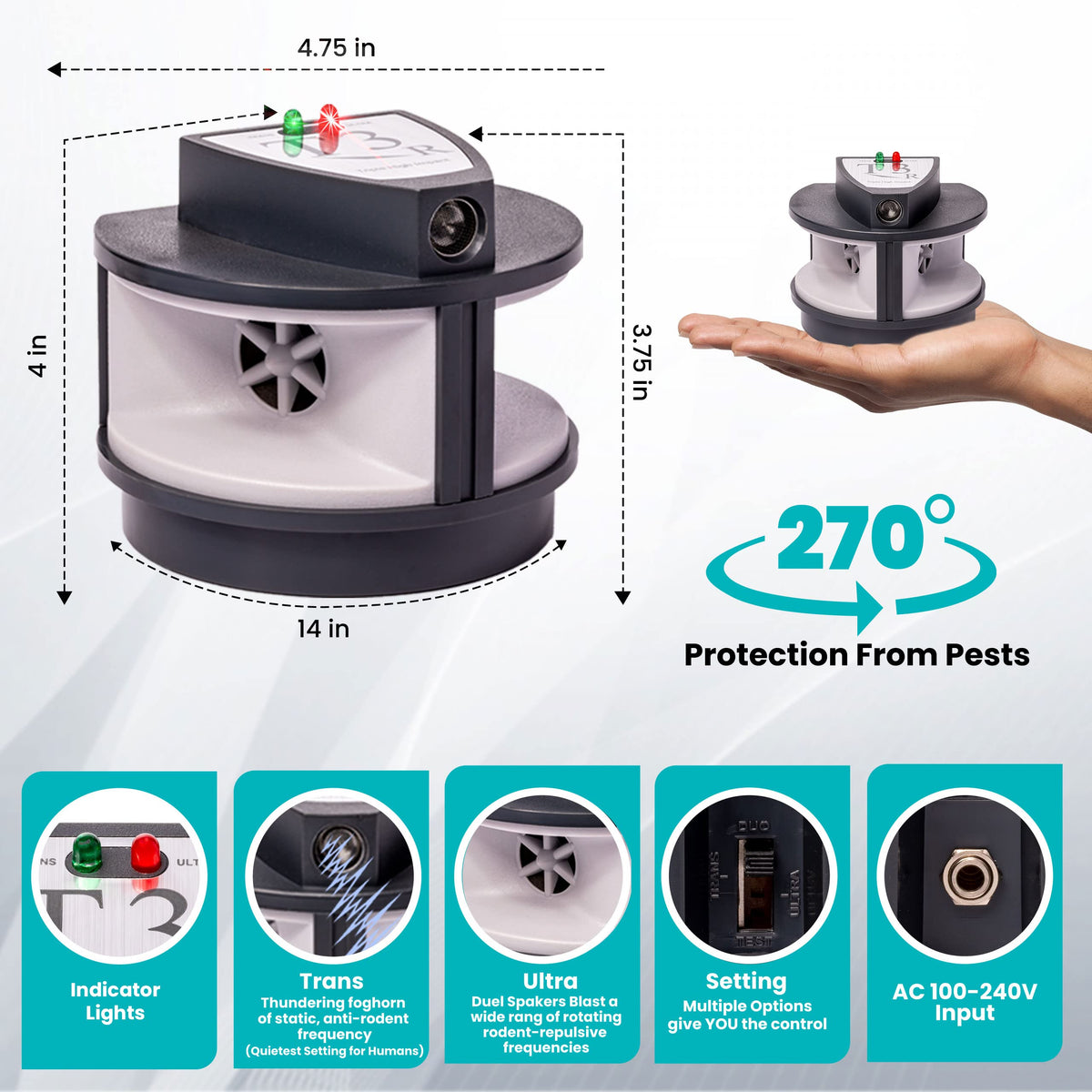 T3-R plug-in cord length of six feet enables flexible placement.