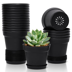 T4U 18-pack 4-inch plant pots with saucers for tidy indoor gardening.