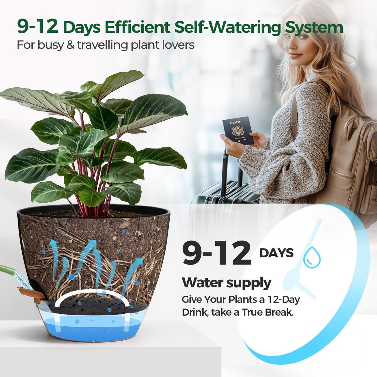 T4U 2-pack 10-inch self-watering pot in UV-proof plastic for durability