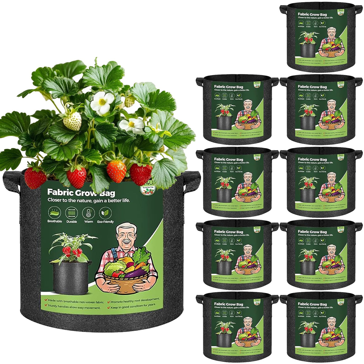 T4U 5 gal grow bag with handles for easy transport.