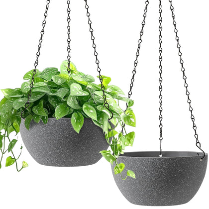 T4U 8-Inch hanging planter front view showing a grey speckled finish for modern indoor decor.