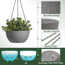 T4U speckled grey hanging planter side view ready to elevate balcony greens.
