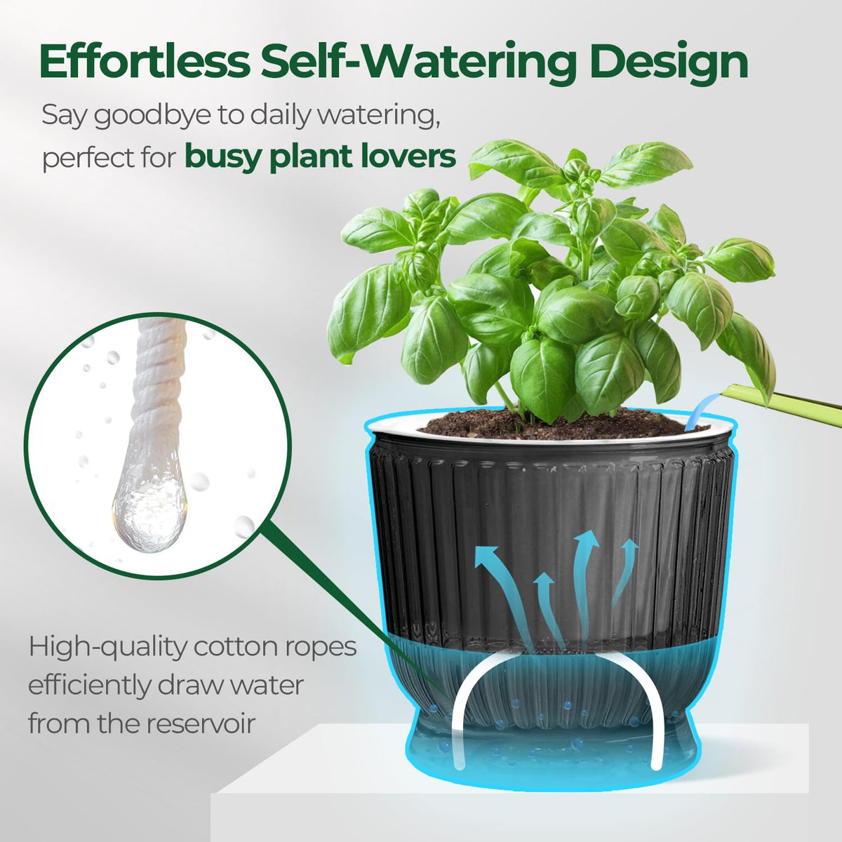 T4U translucent gray planter blends indoors while monitoring hydration at a glance.