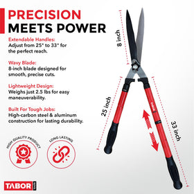 TABOR TOOLS B212A hedge shears extended length for reaching tall hedges safely