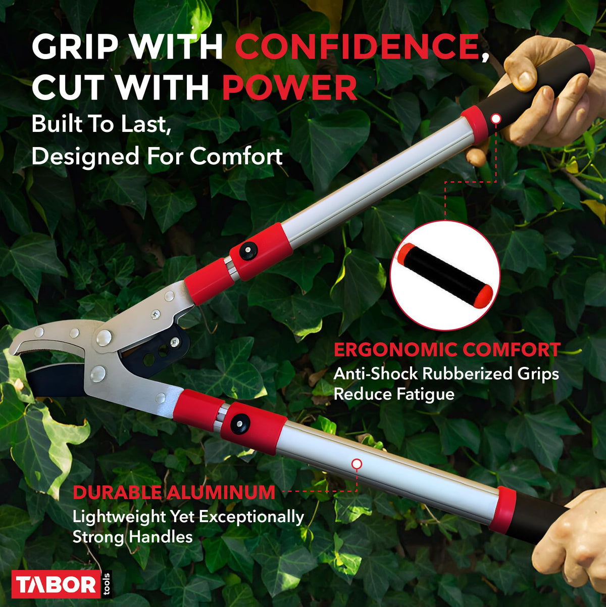 TABOR TOOLS GG22A anti-shock grips provide comfortable pruning