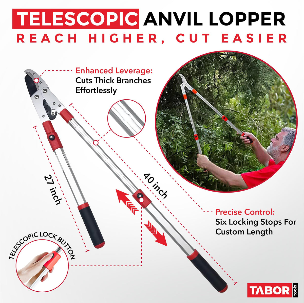 TABOR TOOLS GG22A compound action mechanism boosts pruning power