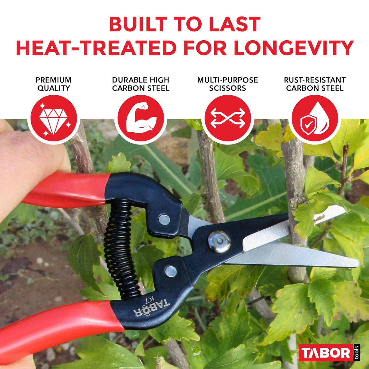TABOR TOOLS K7A spring-action reduces hand fatigue during trimming.