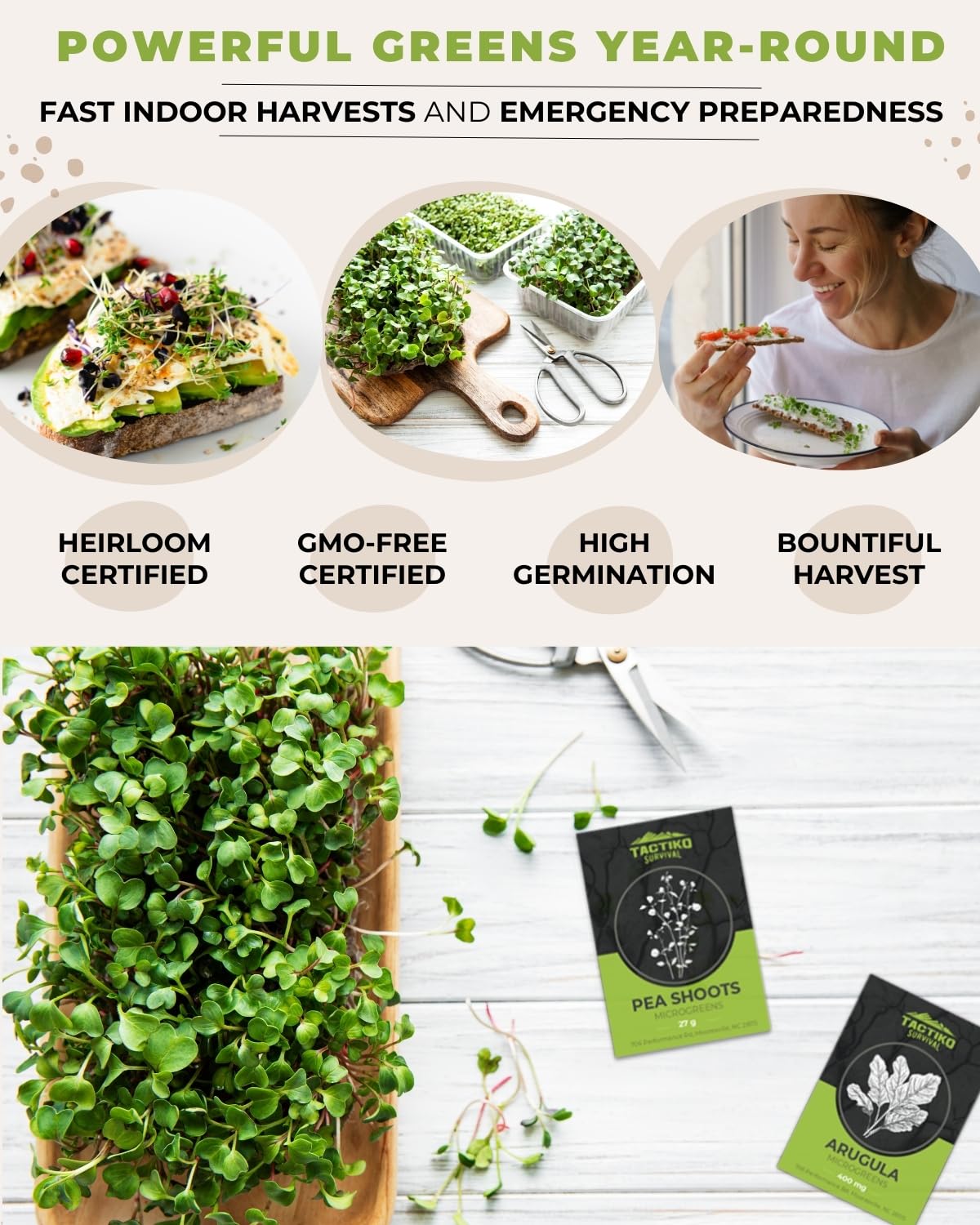 Tactiko Survival non-GMO open-pollinated seeds for dependable gardening results.