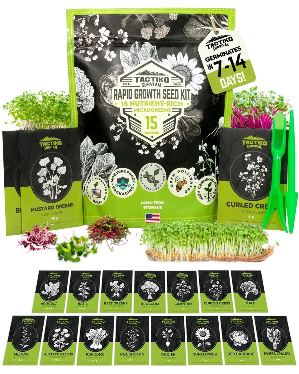 Tactiko Survival rapid growth seed kit ready for indoor sprouting of microgreens.