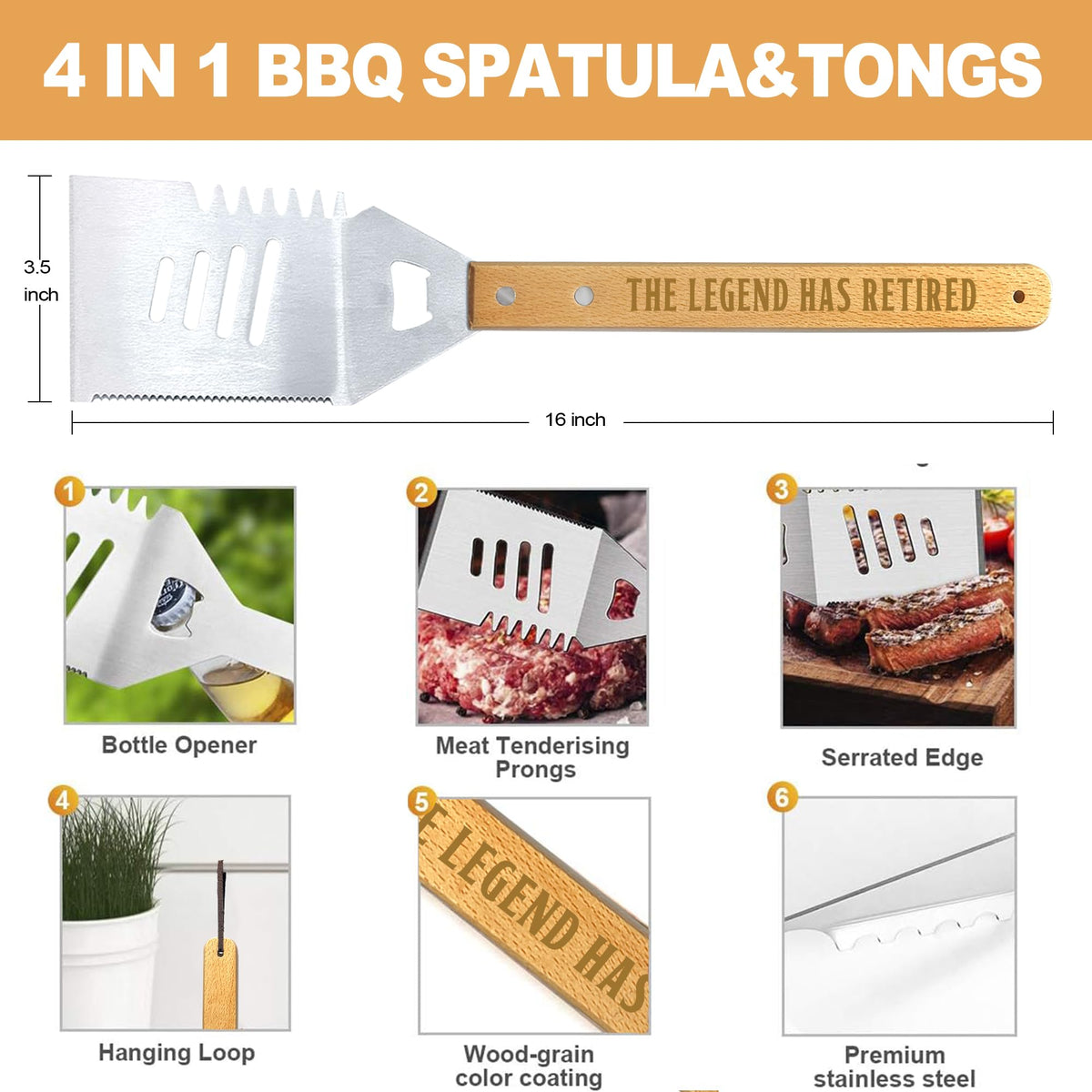 Taesun heavy-duty stainless steel tools emphasize rust-resistant performance for campsite and backyard grilling.