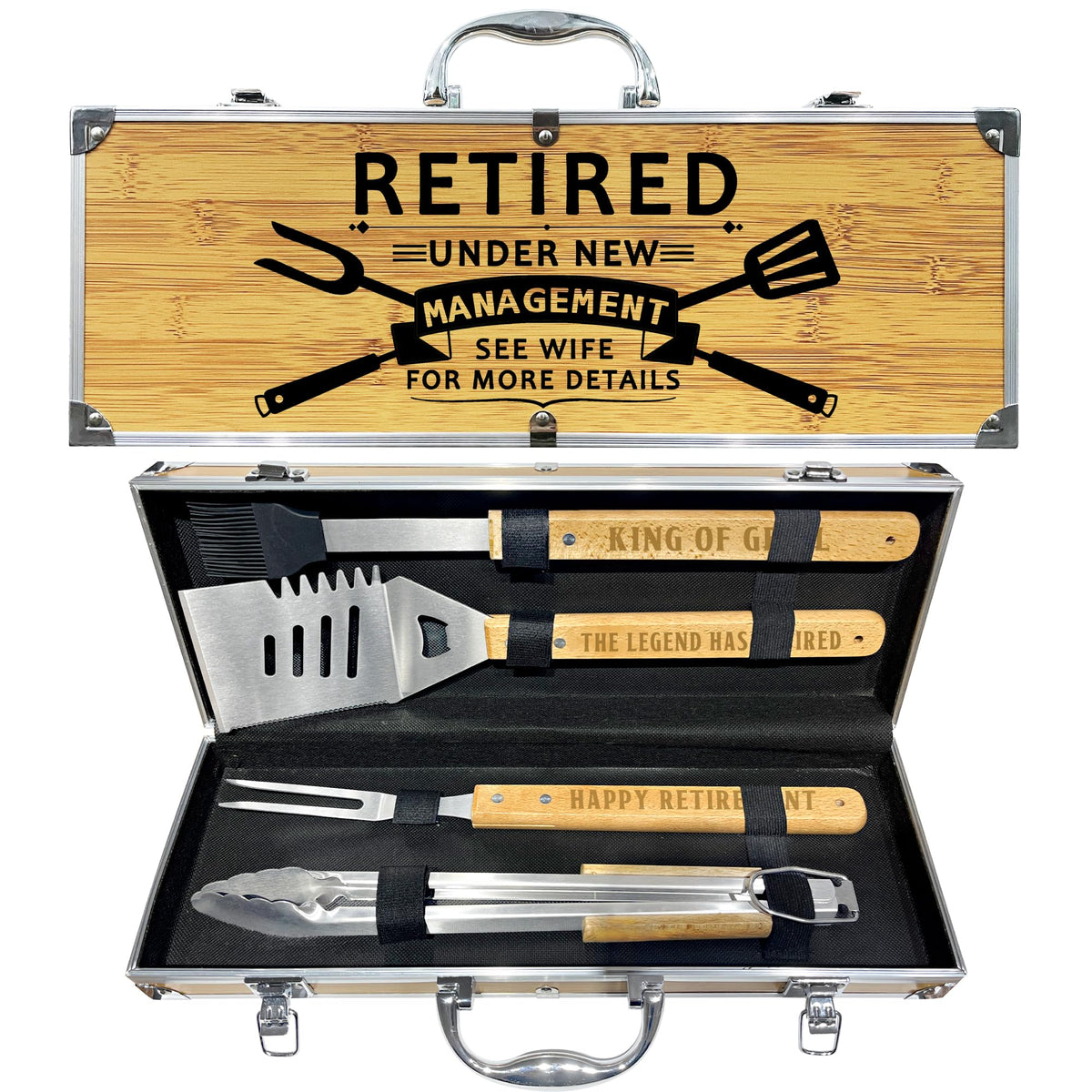 Taesun retirement wooden grill set case highlights premium craftsmanship for durable backyard grilling.