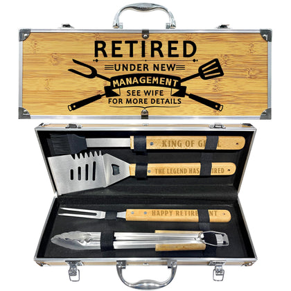 Taesun retirement wooden grill set case highlights premium craftsmanship for durable backyard grilling.