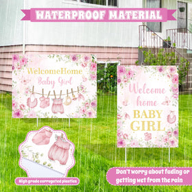 TagreSpike baby shower yard decor pink floral sign on stakes enhances porch celebrations.