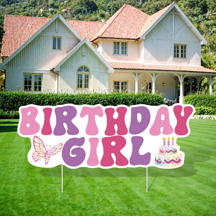 TagreSpike Birthday Girl yard sign displayed on the lawn for festive outdoor celebrations.