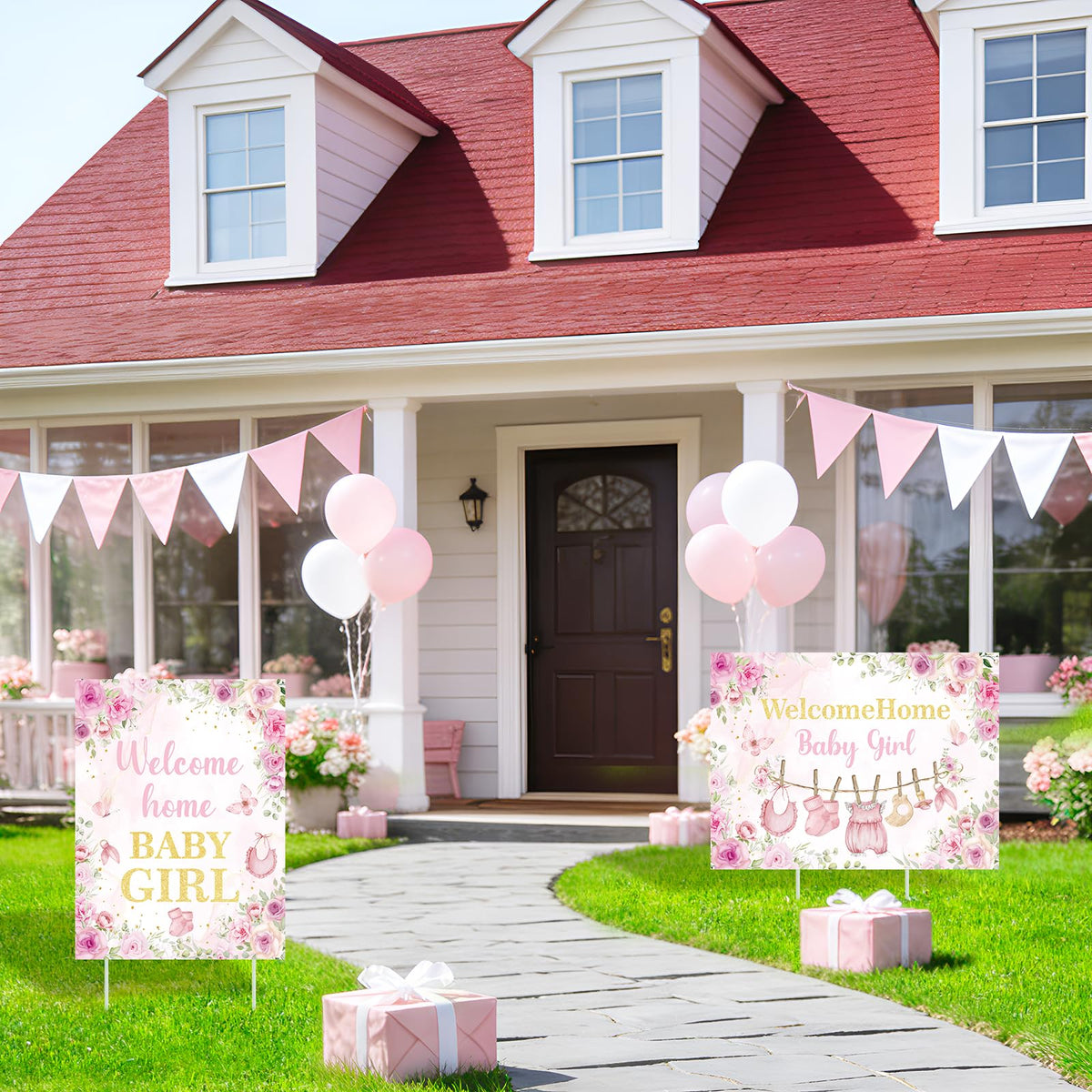 TagreSpike front-yard announcement sign for newborn joy, pink blooms, and easy outdoor setup.