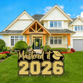 TagreSpike Mastered It 2026 Yard Sign with cap and gown for striking graduation photos