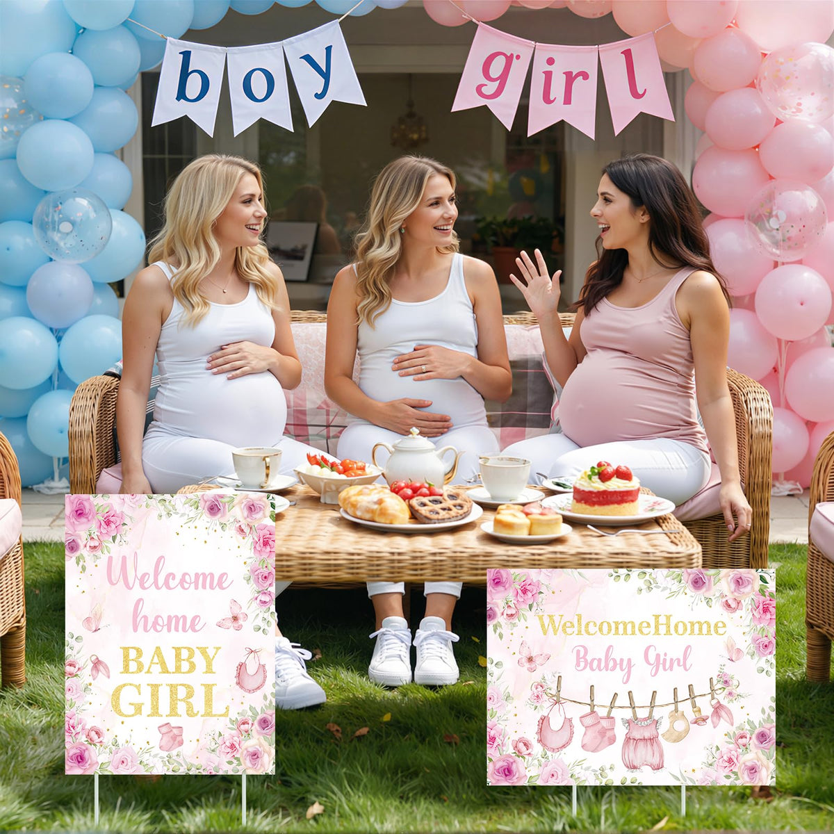 TagreSpike photo backdrop yard sign creates memorable moments at baby showers outdoors.