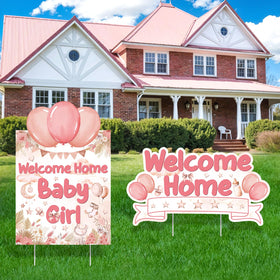TagreSpike Welcome Home Baby Girl yard sign front view for outdoor displays.