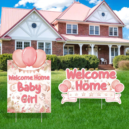TagreSpike Welcome Home Baby Girl yard sign front view for outdoor displays.