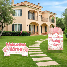TagreSpike Welcome Home Baby Girl yard sign side angle for yard decoration.