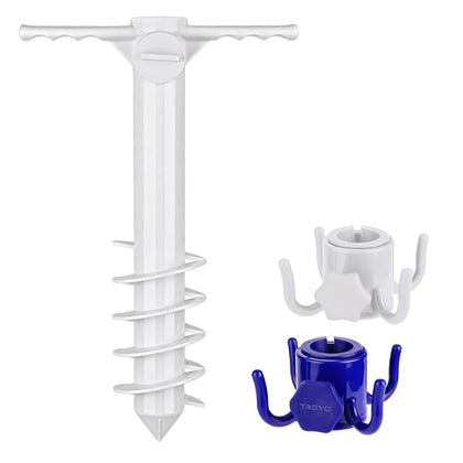 TAGVO beach umbrella sand anchor with five spirals secured in sand provides stable shade.