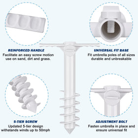 TAGVO sand anchor close-up highlights durable ABS plastic construction for beach setups.
