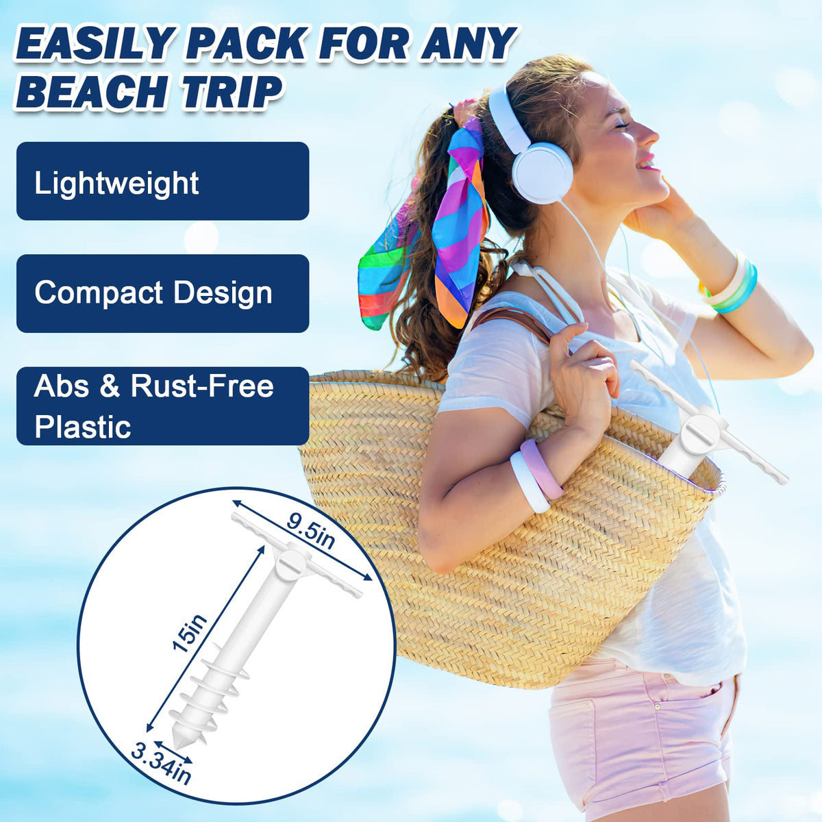 TAGVO universal-base fits all pole sizes for flexible beach shade arrangements.