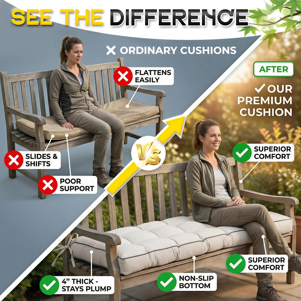 TaiBest memory foam cushion delivers contouring comfort on patio chairs.