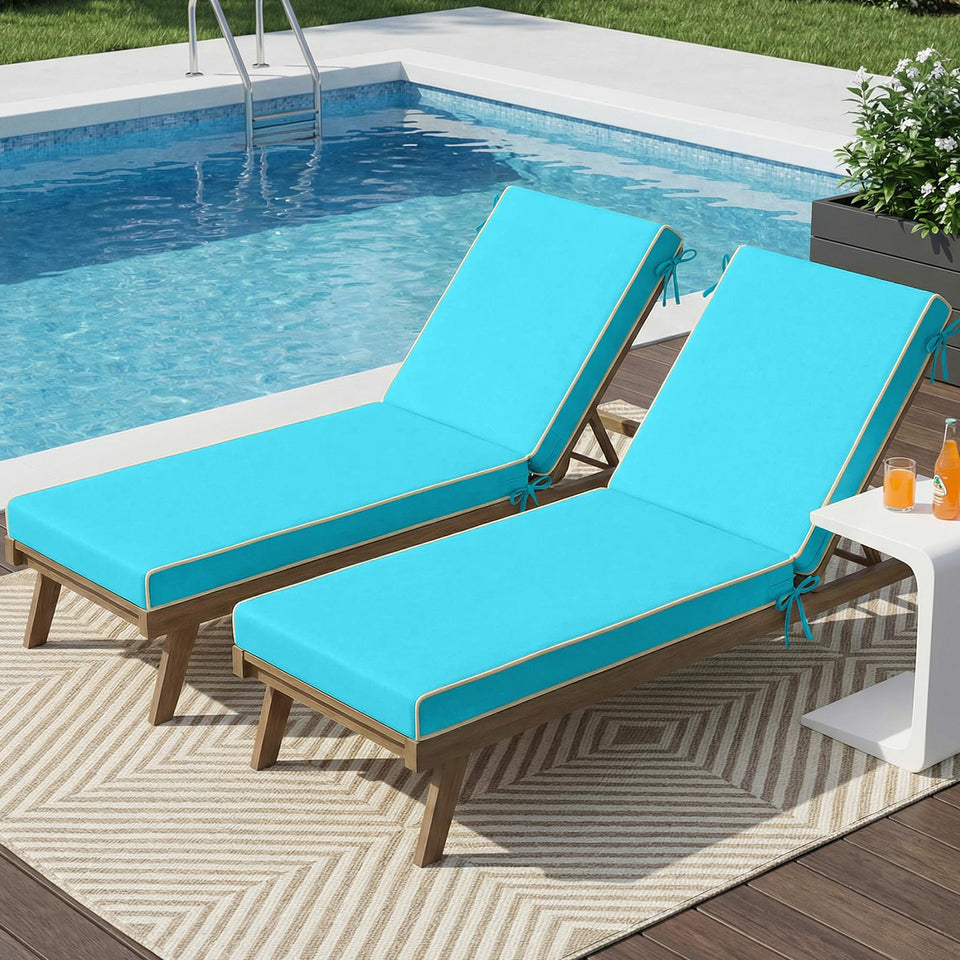 TaiBest teal outdoor chaise cushion on a lounge chair, weather-resistant and comfortable